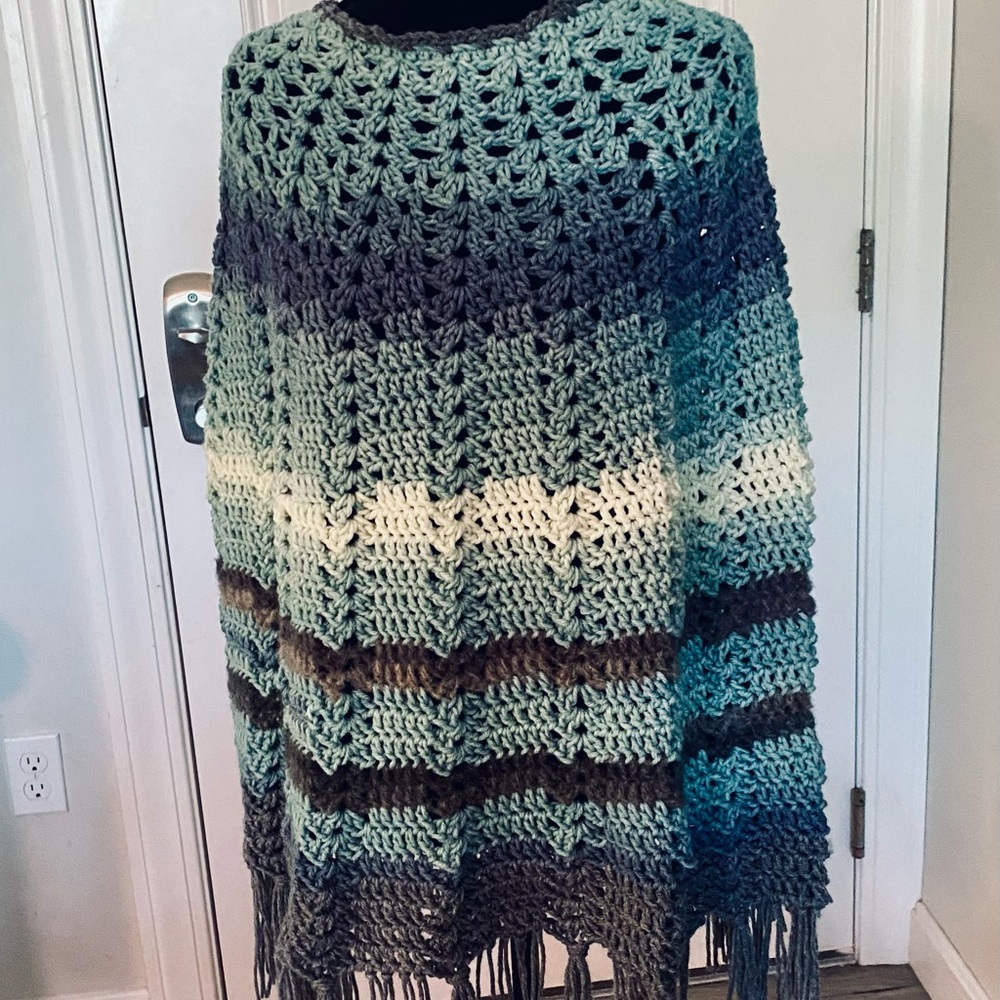 Fall Multicolor Crochet Cape Poncho Sweater